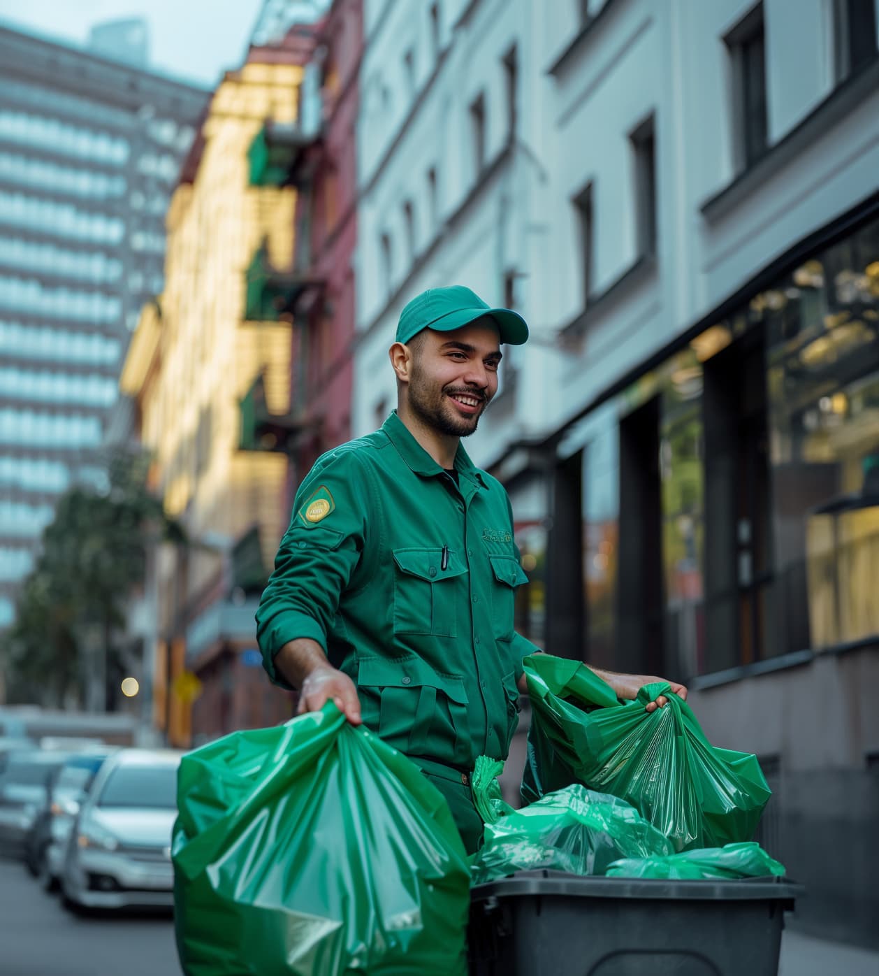 Курьер Maxsus Trash с пакетами для вывоза